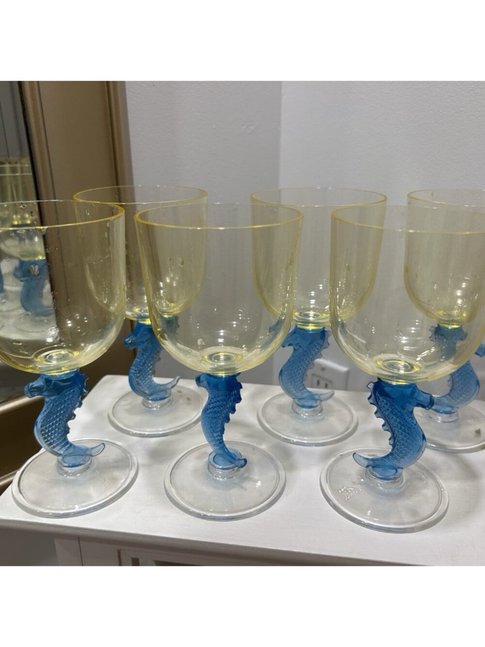 Precisioncraft Seahorse Acrylic Wine Glass Blue Yellow Set Of 6 Ocean Beach